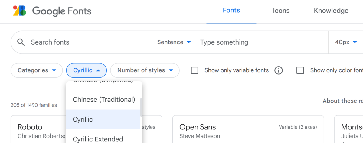 Выбирая шрифт на Google Fonts убедитесь, что он поддерживает русский язык