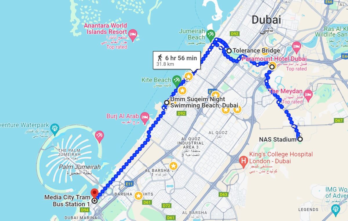30 километров велодорожки вдоль пляжей и каналов Дубая
